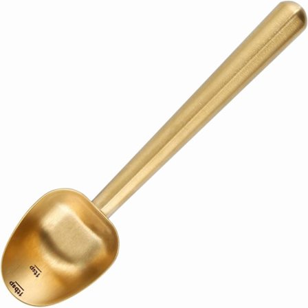 Kaffeskje av rustfritt stål med langt hul håndtak, 7g måleskje for malt kaffe og løsbladte, messinggull