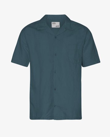 Linen Short Sleeved Shirt - Petrol Blue - Male - L
