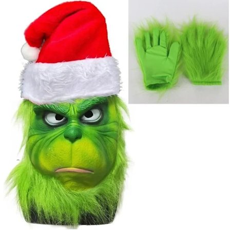 Julemaske og Handsker Kostume Geek Steal Halloween Cosplay Grinch og Handsker