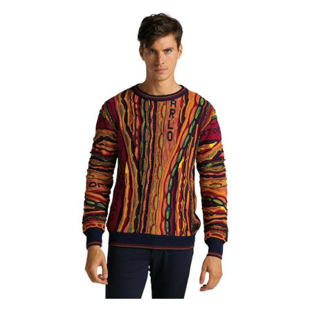 Carlo Colucci Jaquard Trui with lettering condello , Rood , Heren , Maat: 2XL