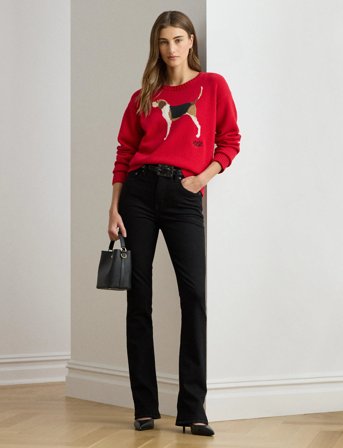 Lauren Ralph Lauren Intarsia-Knit Foxhound Cotton Sweater - Red - L
