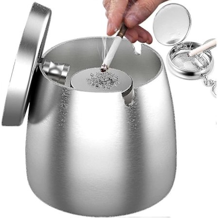 Rostfritt Stålashtray Med Lock För Utomhus Vindtät Ashtray Med Halkskyddad Bas För Utomhus- Och Inomhusbruk