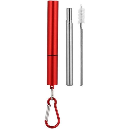Genanvendelige rustfrit stål rejse sugerør bærbare sammenklappelige sammenklappelige sugerørssæt med rengøringsbørste (1 sæt)