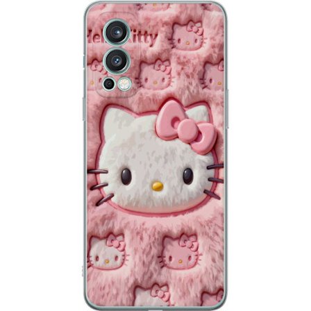 Kompatibel Mobilcover til OnePlus Nord 2 5G Hello Kitty lyserød fluffy baggrund med ikonisk ansigt og kawaii-æstetik