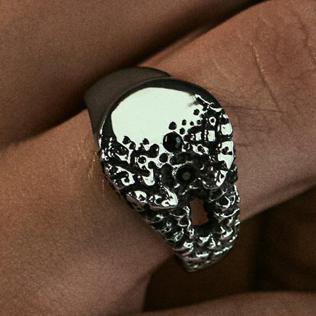 Orphic | Black Zirconia Volcanic Silver-Tone Stainless Steel Signet Ring for Men - Signet rings