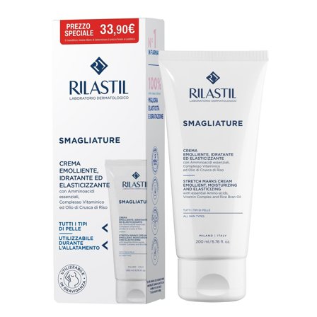 Rilastil Smagliature Crema Emolliente, Idratante ed Elasticizzante 200ml - Crema elasticizzante antismagliature