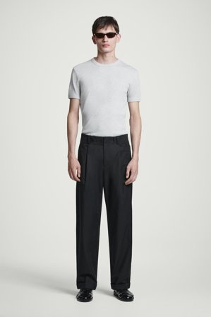 COS Men's Cotton Relaxed-Fit Tapered Turn-Up Trousers in Black