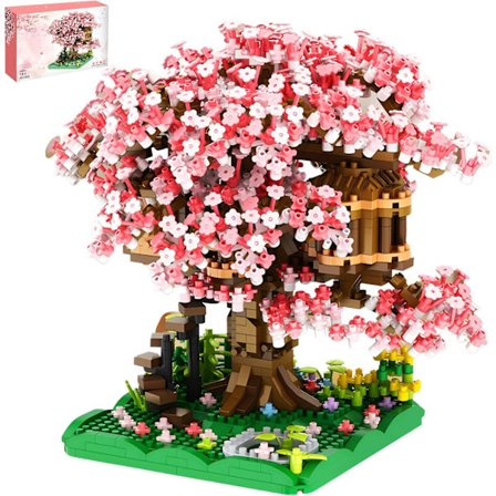 Kirsebærtrehus Byggesett, 2000+ Deler Kunstig Bonsai Tre Kit, Nano Plante Blomster Byggesett