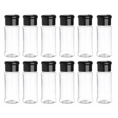 12-pack plastkryddburkar med lock, 100 ml kryddförvaringsbehållare flaskkryddburkar