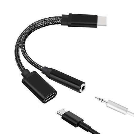 Typ C till 3,5 mm Laddningsljudadapter 2 i 1 USB C Splitter Hörlurs AUX Ljudkabel för Smartphone