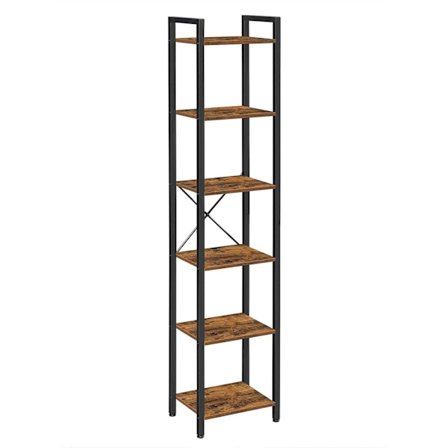 Rootz opbevaringsstativ - Reol - Åbent skab - 6 niveauer - Vintage - Industriel - Brun - Sort - Udformet træ - Metal - 40 x 30 x 178,6 cm