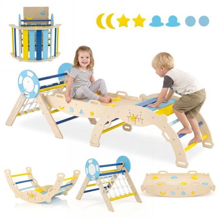 COSTWAY 8 in 1 Leikkiasema Montessori Liikuntapolku Vauvalle 1 Vuosi + Massiivipuusta Meriteemalla