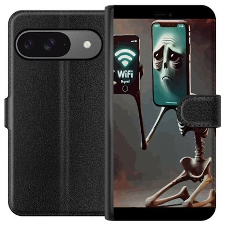 Kompatibelt Plånboksfodral till Google Google Pixel 9 Pro Italiensk hjärnrut WiFi-tema - Skelett med mobil och svag signal