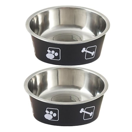 Rostfria hundskålar i metall (2-pack) | halkfri gummibotten | mat- och vattenskålar 20 cm svart 20 cm