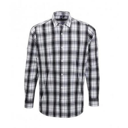 Premier Mens Ginmill Check Långärmad Skjorta L Svart/Vit Black/White L