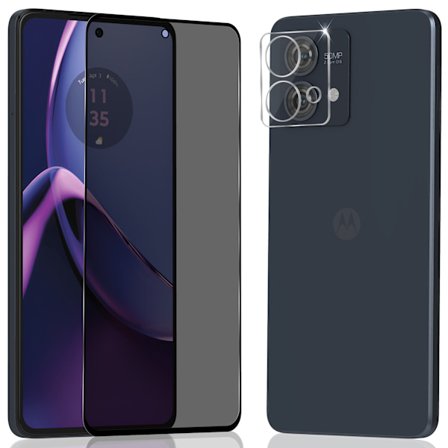1-Pack Motorola G84 Privacy Näytönsuoja & 1-Pack linssinsuoja - Karkaistu Lasi 9H - Super laatu 3D