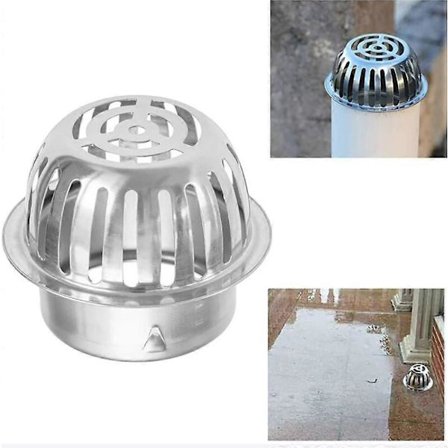 Takrennebeskyttelse mot løv - løvstopper for takrenner, løvfanger i rustfritt stål, nedløpsrørssil 90 mm, løvbeskyttelse for takrenner brukes f