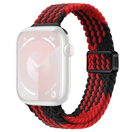 KALEBOL Flätat klockarmband Apple Watch Series 10 42mm Magnetiskt Nylon Sportarmband - Z Textur + Svart Röd