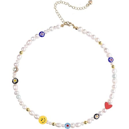 Naturligt sötvattenspärlhalsband Halsband Handgjorda sommar Boho Smycken G