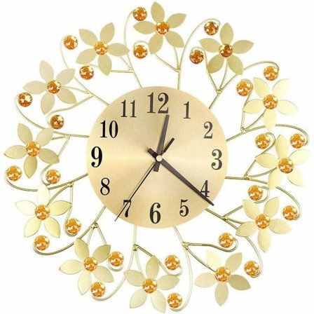 Väggklocka Retro Blommor Rund Stum Vägg Metallram Metall Klockvisare Smidesjärnsmålning Sovrum Kontor Veranda Diameter 15,3 Tum Xikuo (C