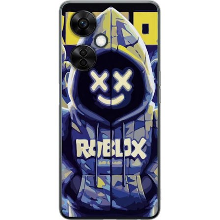 Kompatibelt Mobildeksel til OnePlus OnePlus Nord CE3 Blågul Roblox hettegenserfigur med minimalistisk neonstil og masket ansikt, moderne spillillustr