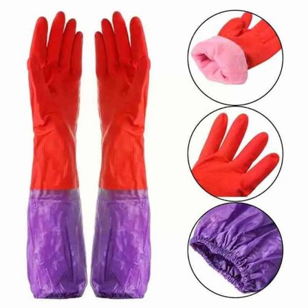 Opvaskhandsker plus fløjl varme husholdningshandsker vinter latex pvc handsker lange rene vandtætte husholdningshandsker