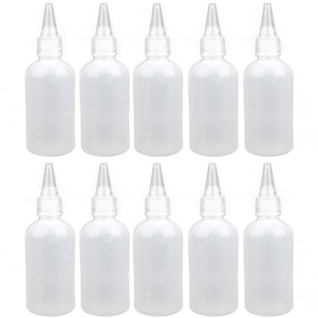 10 stk plastflasker, 100 ml små klemflasker, doseringsflasker, plastflasker, klemflasker med dråpeteller, tomme reiseflasker