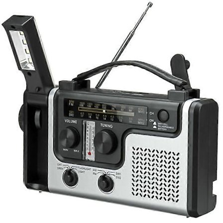 Multifunktionell utomhusradio med solceller, portabel FM/AM-radio med inbyggd högtalare, stöd för LED-nödlampa och bordslampa