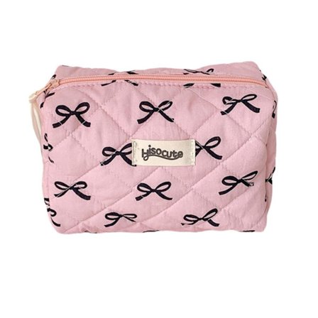 Sminkeveske i koreansk stil med sløyfe, Coquette-veske, håndholdt sminkeveske for jenter A1u8