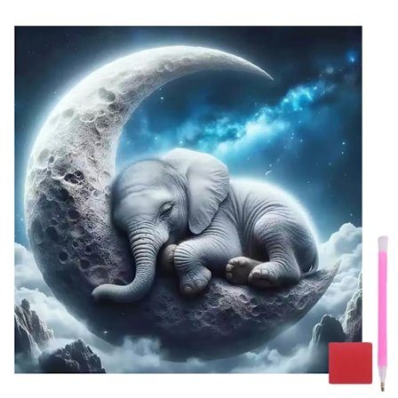 Diamond Painting Kits til voksne begyndere, DIY Måne Diamond Art Kits, Elefanter Egnethed Venner Fuld Runde Drill Diamanter Dots Art Hjem 