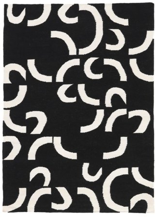 Abstract Curved Rug - Black 200X300 Wool