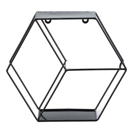 Hex hylder Simple Smedejern Sekskantet soveværelse Stue Kontor Væghylde Dekoration Sort