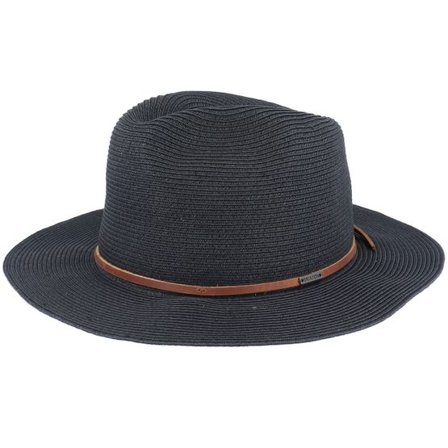 Brixton - Svart straw Hatt - Wesley Packable Black Fedora Straw Hat @ Hatstore