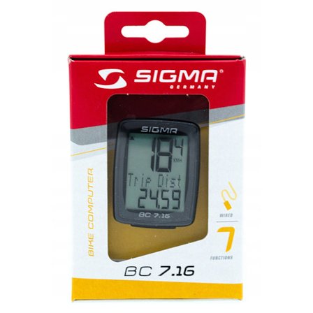 Sigma BC 7.16 Cykeldator med Kabel - Svart
