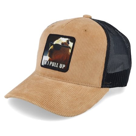 Iconic - Beige Trucker Cap - Ok I Pull Up Capybara Cord Caramel/Black Trucker @ Hatstore