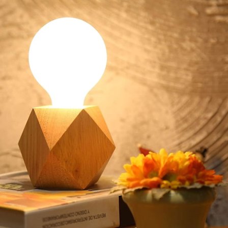 2 stk. Lille bordlampe Sengebordslampe med diamant træbase ved siden af lampen, E27 60w Perfekt til
