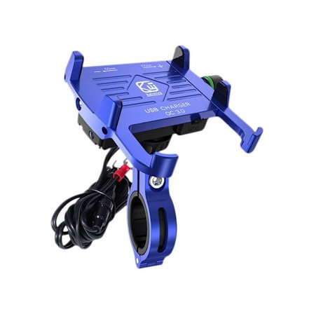 Motorcykelstyre Spegelhållare med USB-laddare Blå Laddning