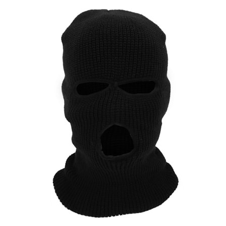 3-hullers strikket helmaske, varmt vinter vindtæt ski halsedisse til udendørs sport, sort