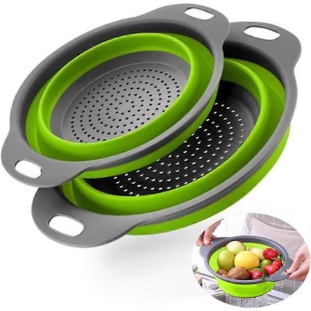 Sammenleggbart dørslagsett, 2 stk silikon kjøkken pasta sil Matlaging sil Pasta Frukt Grønnsaks sil