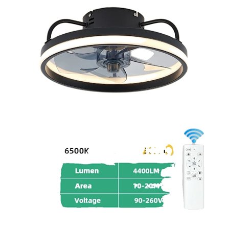 Takfläkt med Lampa, 60W Effekt, Fjärrkontroll för Bekvämlighet,svart 33 cm