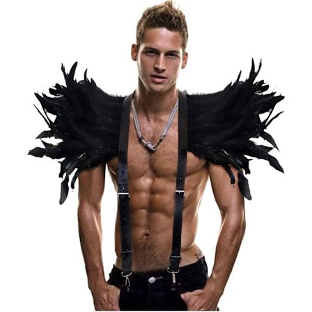 Gotisk svart fjäder axelryckning halsduk halloween fest kostym epauletter fluga slips krage (svart-004)