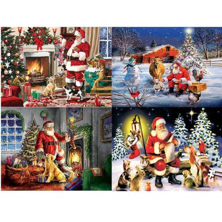4-pakks Santa Claus 5D DIY Diamantmalerisett Full Diamanter For Rhinestone Broderi 30*40cm