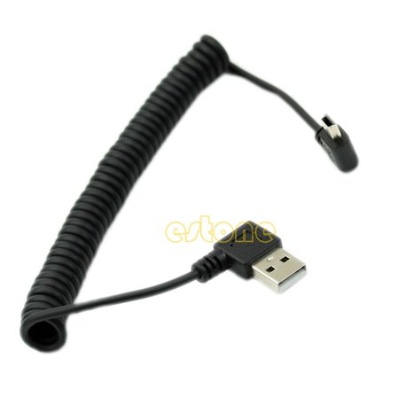 USB 2.0 A hann til mini USB 5 pins rettvinklet 90 grader spiral opprullet adapterkabel for MP3-spillere Digitalkameraer