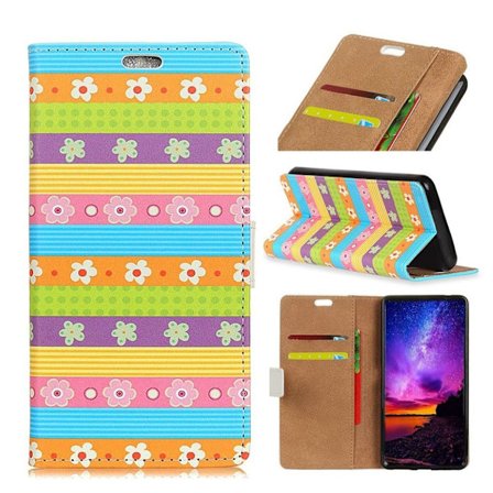 Huawei Mate 20 Lite Synteetti nahka kuviollinen lompakko suojakotelo - Värikkäät Raidat Ja Kukat
