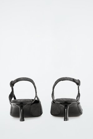 COS Frauen Spitze Kitten Heels Aus Denim Mit Slingback Riemen in Grau