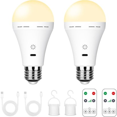 Oppladbare 7W E27 LED-pærer med fjernkontroll og dimmer, 2-pakning [YDE]