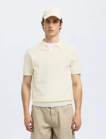 Selected Slhteller Ss Knit Polo Noos - Cream - XL