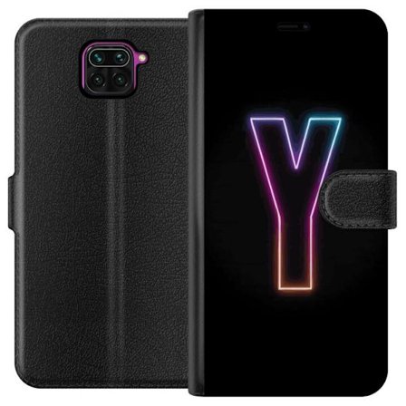 Kompatibel Tegnebogsetui til Xiaomi Xiaomi Redmi Note 9 Minimalistisk neonbogstav Y i farveskiftende lys mod sort baggrund