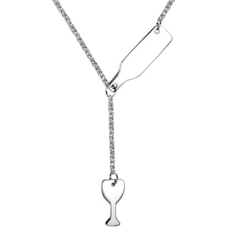 Rustfrit stål vinflaske og glas glidende charm krave Cockta