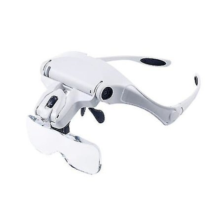 Forstørrelsesglass med håndfri lys, Lupen pannebånd med 2 LED-lys for fritid, lesing, 5 utskiftbare linser (1.0x til 3.5x)